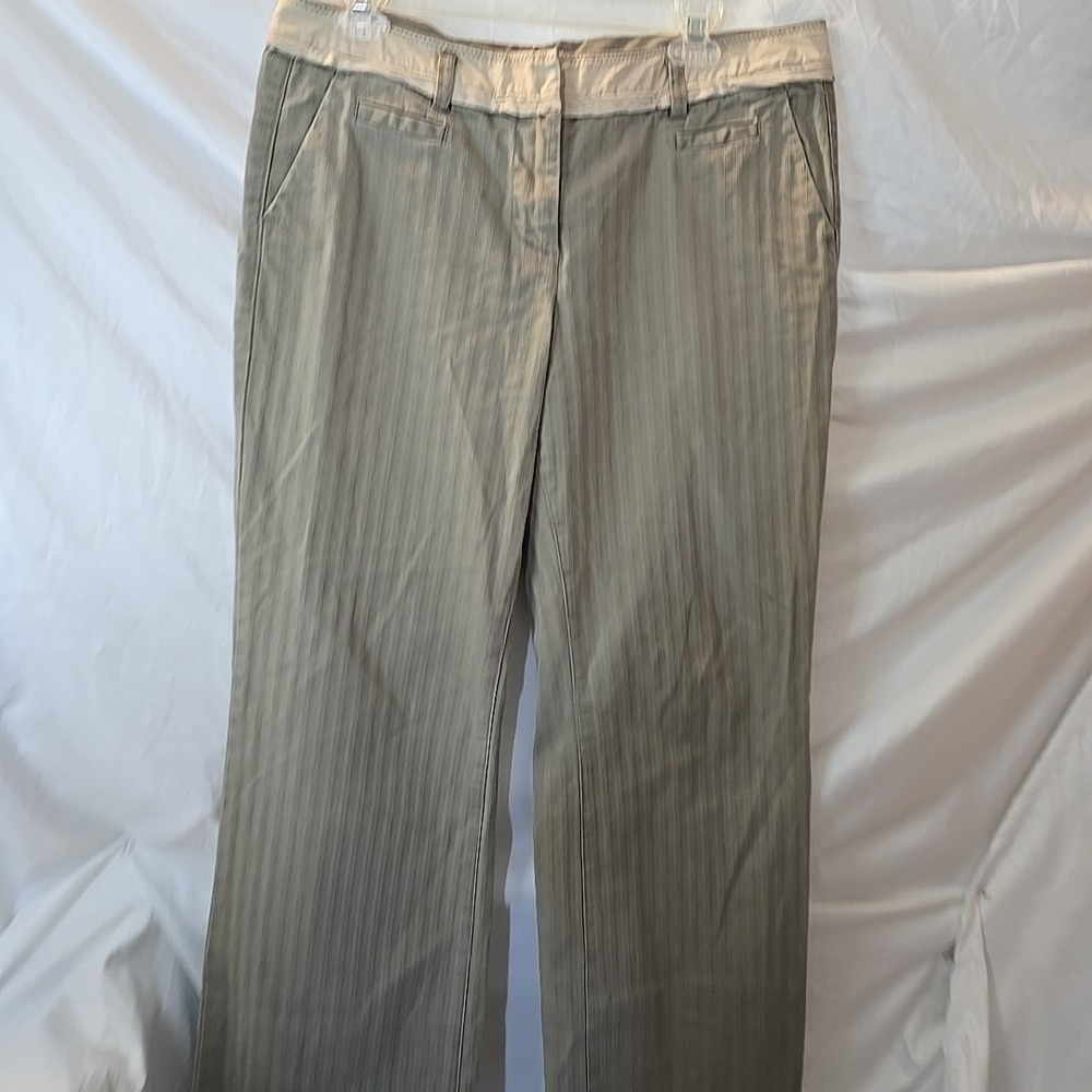 Anthropologie‎ Elevenes Pinstripe Wide Legged Pants Green Casual Work Size 10